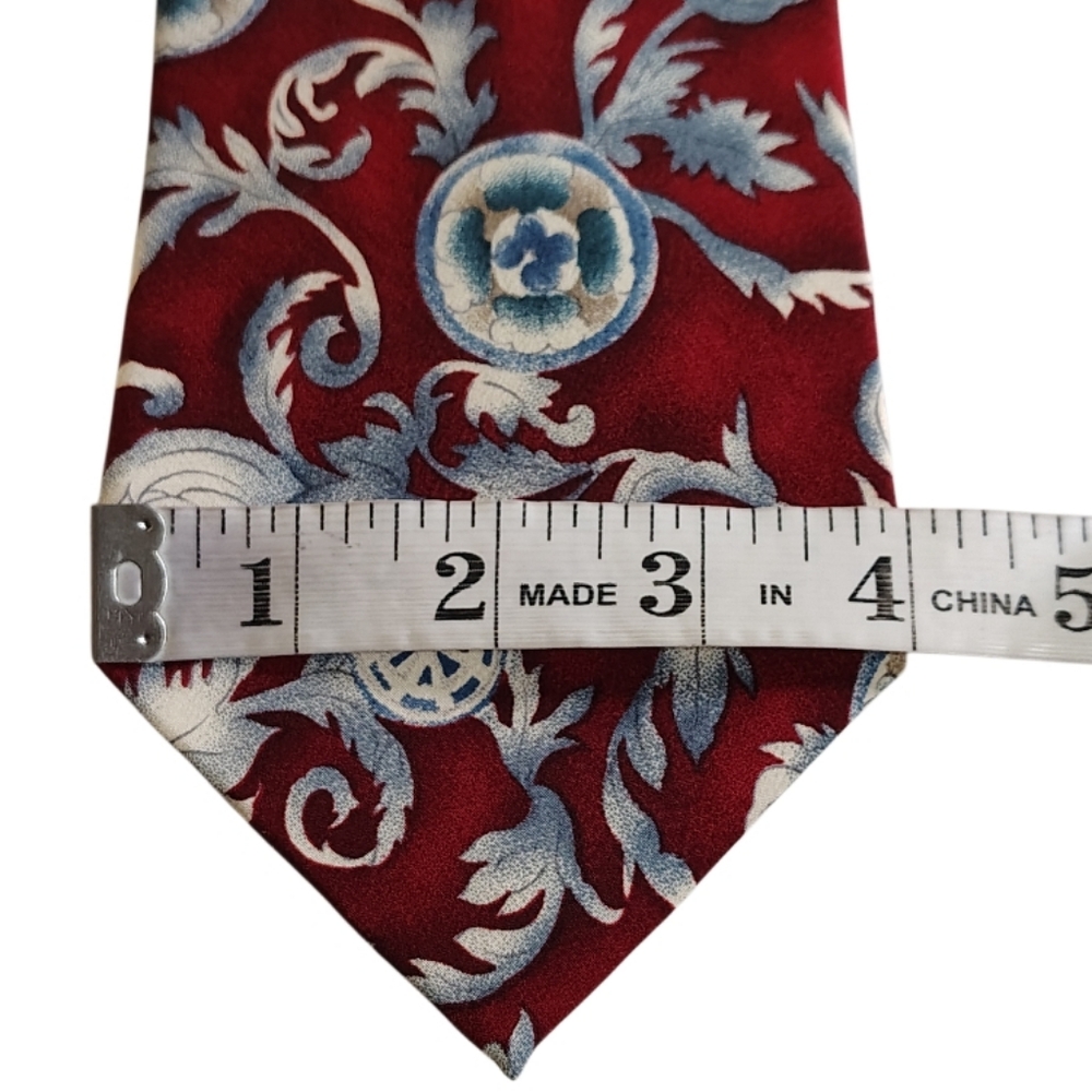 Vintage Pierre Cardin Silk Tie - Regal Red & Silver Baroque Pattern - Picture 6 of 6